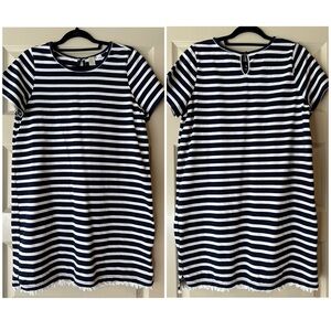 Evereve Allison Joy Navy and White Striped Boxy Tee Shirt Dress